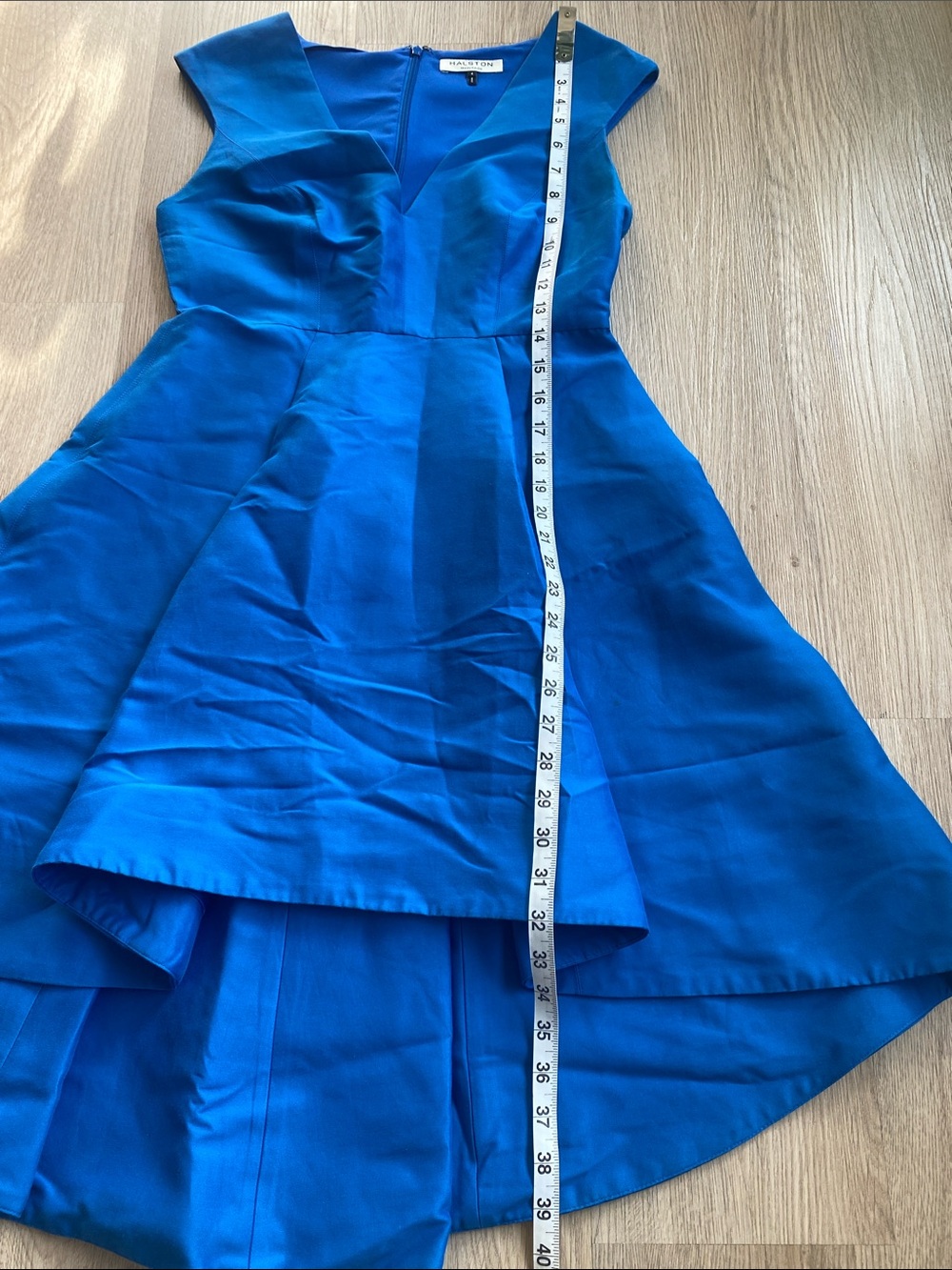 Halston Heritage Cobalt Blue Cotton/Silk Blend High-Low Fit-and-Flare Dress - Picture 11 of 11